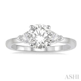 3/4 Ctw Round and Triangle Cut Diamond Ladies Engagement Ring with 1/2 Ct Round Cut Center Stone in 14K White Gold